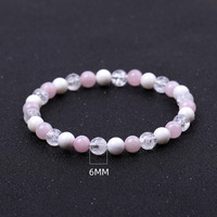 Bracelets en perles rondes mélangées de quartz rose et de quartz clair, bracelets tendance extensibles pour couples et amis