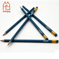 Crayon HB rond en bois bleu foncé avec gomme intégrée, vente en gros d'usine, idéal pour l'écriture et le dessin des étudiants, logo personnalisé imprimé
