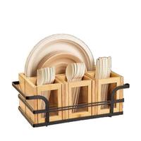 Caixa Organizadora Modular de Talheres em Bambu com 4 Compartimentos e Janela Transparente para Bancada de Cozinha