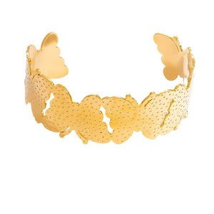 Bracelet en acier titane plaqué or 18 carats à motif géométrique, motif feuille large, bracelet unisexe tendance, bijoux - Product Image 5