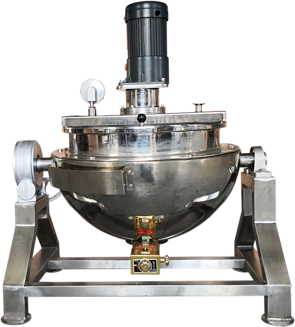 Fruit Concentration Tomato Paste Cooker, Sugar Boiler, Tiltable LPG Kettle with Dispersing Dissolving Mixer