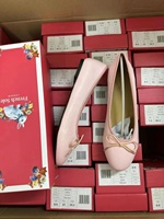Chaussures Plates Originales Françaises, Ballerines à Bout Rond, Petit Talon, Nœud Décoratif, Découpe Épurée, Chaussures Simples Basses en Cuir Plat