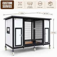 Nichoir pour chien en plastique blanc, extérieur, avec enclos en grillage et roues, pour jardin.