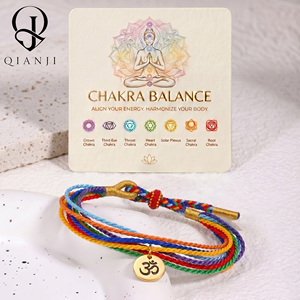 <span class=keywords><strong>Bracelet</strong></span> <span class=keywords><strong>d</strong></span>'équilibre <span class=keywords><strong>des</strong></span> <span class=keywords><strong>7</strong></span> <span class=keywords><strong>chakras</strong></span> en acier inoxydable avec charme Om, <span class=keywords><strong>bracelet</strong></span> en cordon tressé avec carte énergétique, bijoux spirituels de yoga - Product Image 1