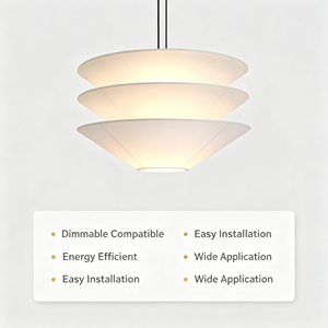 Suspension LED moderne et luxueuse en papier DuPont, avec abat-jour conique flottant en parchemin blanc et lumière à trois couleurs changeantes - Product Image 5