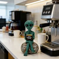 Figurine en résine personnalisée d'extraterrestre mignon, statue décorative amusante, figurine d'extraterrestre spatial assise sur une roche lunaire, ornement de bureau en résine