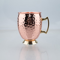 Ensemble de tasses à Moscow Mule 16 OZ en cuivre martelé avec doublure en acier inoxydable 304, poignées en laiton doré pour boissons froides, bière, vin, bar