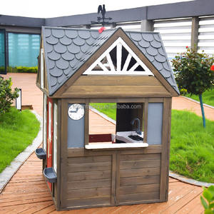 Casa de Juegos de Madera Resistente para Exteriores, Puerta Roja, Encimera de Cocina, Jardineras, Fácil de Montar, Marca Tosen, Juego de Simulación para Niños en el Patio Trasero - Product Image 3