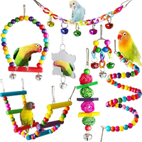 Ensemble de 7 jouets pour perroquets en bois avec logo personnalisé, accessoires pour oiseaux, balançoire, pont suspendu, cage à balles, clochettes, fournitures pour animaux de compagnie
