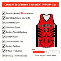 Ensemble de maillots de basket personnalisés sublimés avec motif feuille d'érable |   Vêtements de sport à imprimé griffes rouges et noires, uniforme en polyester respirant pour unisexe