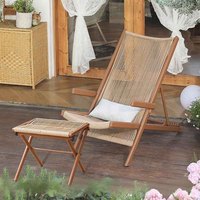 Ensemble de chaise longue et table en rotin pliable, imperméable et durable, style chinois moderne, avec coussins, pour extérieur, villa, parc, jardin, terrasse