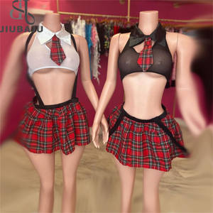 Student School Meisje Cosplay Uniform Volwassen Vrouwen Rolspel Sexy Lingerie Kostuums Sex Tops Geruite Rok Stropdas Erotische Sets - Product Image 1