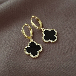 Pendientes <span class=keywords><strong>de</strong></span> Aro con Diseño <span class=keywords><strong>de</strong></span> Trébol <span class=keywords><strong>de</strong></span> Cuatro Hojas, con Diamantes <span class=keywords><strong>de</strong></span> Imitación, Joyería <span class=keywords><strong>de</strong></span> Alta Gama para Mujer, Estilo Retro y Elegante - Product Image 1