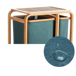 Panier à linge <span class=keywords><strong>double</strong></span> niveau carré en bambou bleu marine avec 3 compartiments en tissu et étagères de rangement - Product Image 5