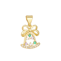 Pendentif cloche en laiton plaqué or 14 carats avec nœud et pierres colorées, cadeau de Noël pour femme, accessoire de mode