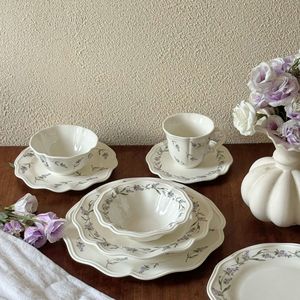 Vaisselle en céramique de style français, assiettes en céramique, tasses à café et assiettes, bols et assiettes en céramique, ensemble de tasses à thé - Product Image 2