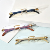 Lunettes de soleil carrées personnalisées avec logo, style vintage, pour hommes, sans monture, verres teintés, en corne de buffle, avec diamants