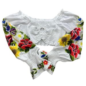 Top Corto Sexy con Bordado, Estilo Casual, Hombros Descubiertos, Manga Larga, Color y Talla Personalizables OEM, Nuevo Estilo - Product Image 1