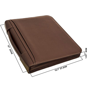 Map Portofolio Ritsleting <span class=keywords><strong>3</strong></span> Cincin dengan Bantalan Tulis Kulit PU Folder Profesional untuk Wawancara Bisnis Kantor, Hitam Cokelat - Product Image 2