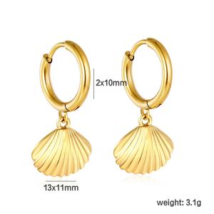 Pendientes Colgantes de Acero Inoxidable al por Mayor con Diseño de Concha y Estrella de Mar, Joyería de Moda Chapada en Oro de 18K, Pendientes de Verano para la Playa - Product Image 2