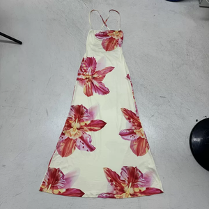 Summer Beach Vacation Contrast Floral Print Cami Dress Open Back <b>Tie</b> Detail Low Waist Slim Fit Straight Column Dress - Product Image 6
