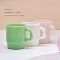 Tasse à café en verre créative, mug coréen simple en jade laiteux, design empilable, poignée imprimée pour la maison, couleur unie, écologique