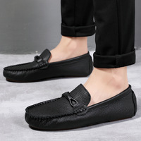 Sepatu pantofel kulit sapi asli pria, alas kaki Slip On kasual gaya Formal, bernafas sol luar Oxford anti selip lembut