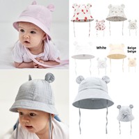 Topi Nelayan Bayi Katun Musim Dingin Baru yang Bernapas dengan Telinga Beruang Kartun Bermotif Bunga, Topi Pelindung Matahari untuk Anak Usia 0-3 Tahun