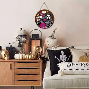 Plaque murale ronde en bois Ghostface pour Halloween, thème <span class=keywords><strong>film</strong></span> d'<span class=keywords><strong>horreur</strong></span>, décoration <span class=keywords><strong>de</strong></span> porte d'entrée - Product Image 2