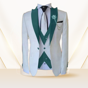 Abito da sposo a 3 pezzi da uomo, design alla moda, gilet <span class=keywords><strong>bianco</strong></span>, pantaloni blu royal, smoking. - Product Image 5