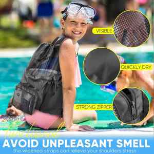 Large Mesh <b>Drawstring</b> <b>Backpack</b> for Swimming Beach and Fitness Storage Bag with Inner Anti-theft Pocket Unisex Large Storage - Product Image 5