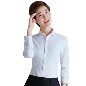Kadın beyaz slim fit gömlek kırışıklık ücretsiz uzun kollu katı fantezi bayan bluz resmi elbise üniforma gömlek