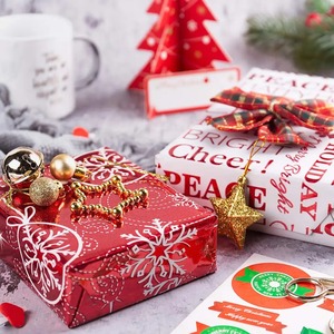 Custom Eco-Friendly Happy Holiday Red <b>White</b> Pattern Metallized <b>Wrapping</b> <b>Paper</b> Roll 76CM Double-Sided Coated Digital Packaging - Product Image 2