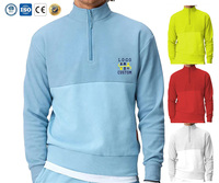 Sweat-shirt tendance blanc color-block à demi-zip, coupe oversize, épais, style streetwear, personnalisable avec logo pour boutique