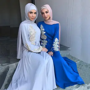 Islamic Dubai Gaun Lengan Panjang Wanita, Kaftan Bordir Muslim Mewah untuk Pesta Malam