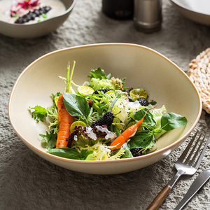 Элегантная керамическая салатница с реактивной глазурью неправильной формы, художественная фарфоровая тарелка для фруктов для роскошных отелей и ресторанов - Product Image 1