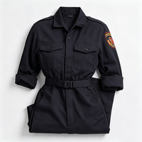 Combinaison de travail bleu marine pour femme, style pompier, avec badge, taille ajustable, coupe ample et ajustée, multi-poches