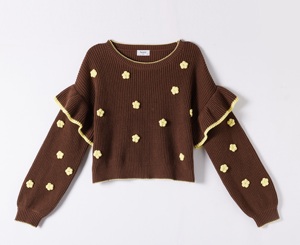 Maglione da <span class=keywords><strong>Donna</strong></span> Invernale 2026 <span class=keywords><strong>Marrone</strong></span> Lavorato a <span class=keywords><strong>Maglia</strong></span> Taglie Forti Elegante Casual con Decorazioni Floreali Affascinante Maniche a Sbuffo con Volant Spesso - Product Image 2