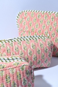 Multi-colour Pure Cotton Quilted Floral Printed <b>Toiletry</b> Bag Batting YKK Brass Zippers Classic Durable for Great Price - Product Image 3