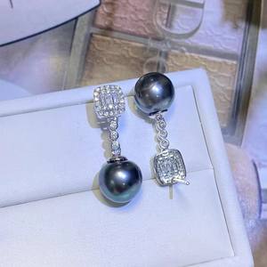 DIY 22585 Accessoires de bijouterie en argent S925 pour boucles d'oreilles avec perles rondes de 9-13mm, support vide pour boucles d'oreilles, accessoire de mode pour perles - Product Image 3