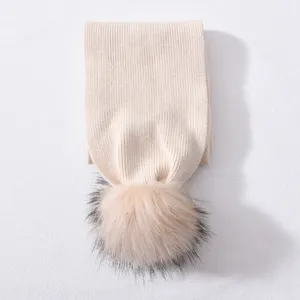 Custom Knit Neck Warmer Long Scarf Cute Fur Pom Pom Outdoor Thick Warm Striped Knit Winter Wholesale Luxury Cashmere Scarf