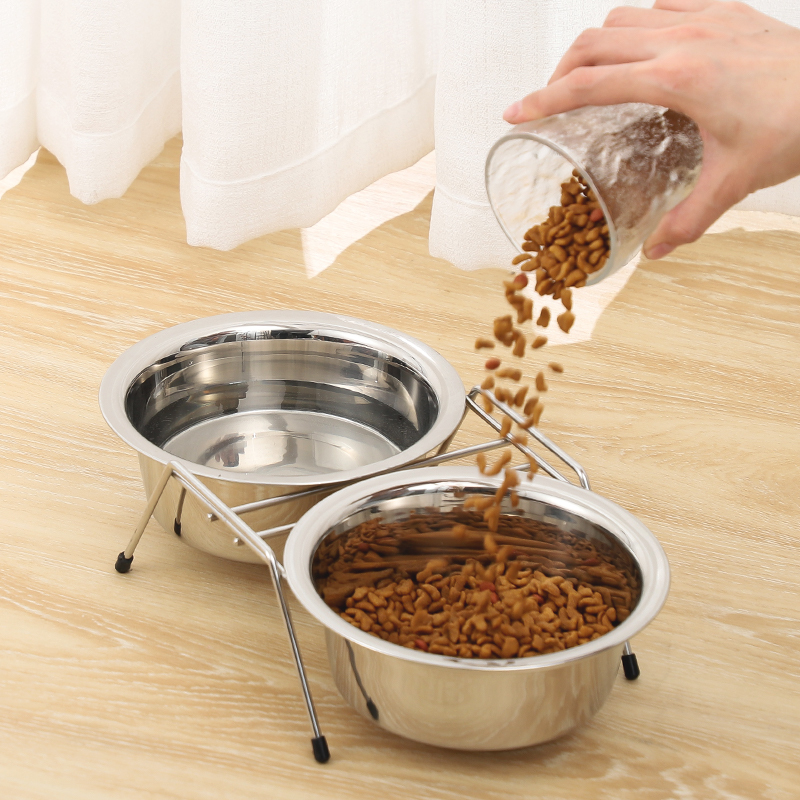 Modern Stainless Steel Pet Double Bowl