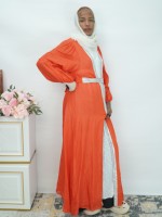 Abaya ouverte en strass argentés de qualité supérieure, douce et légère, avec ceinture et manches bouffantes, robe musulmane pour femme, pour l'Aïd, les mariages, les banquets familiaux, OEM et ODM