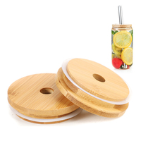 Vente en gros de couvercles de bocaux en bambou recyclables de 70 mm et 86 mm avec trou pour paille