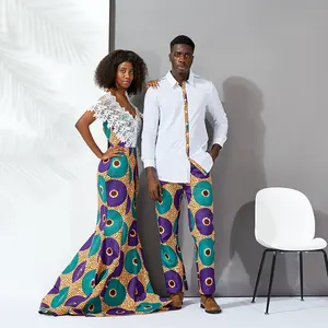 Set di due pezzi con stampa a cera africana personalizzata per uomo 100% cotone camicie da uomo alla moda Casual uomo coppia vestiti da festa
