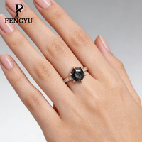 Bagues en quartz rutilé noir hexagonal fin pour femmes, argent sterling 925, bague en pierre précieuse tendance, bijoux de créateur, vente en gros