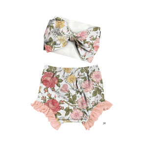 Adorable ensemble de bloomers vintage à fleurs pour bébé fille avec bandeau turban noué, short à volants pour nouveau-né, short élastique pour tout-petit - Product Image 2