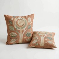 Sarung Bantal Sofa Motif Daun Bunga dari Katun Linen, Persegi, Dekoratif untuk Rumah