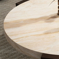 Nouveau Simple Travertin Table Basse Ensemble Salon Famille Chêne Jambes Petit Appartement Lumière De Luxe Taille Ronde Table Basse