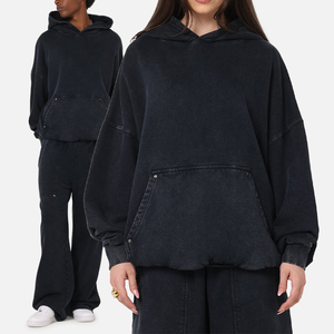 Custom Logo Unisex Oversized Hoodie <b>Set</b> Acid Wash 2 Piece Hoodie and Pants Streetwear Tracksuit Factory Wholesale - Product Image 1